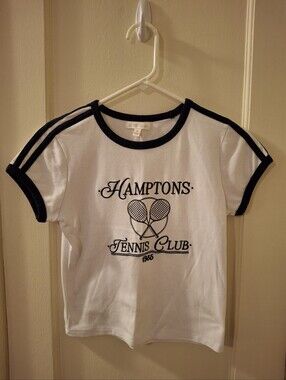 Ultra Flirt White and Navy Ringer Tennis Club Tee